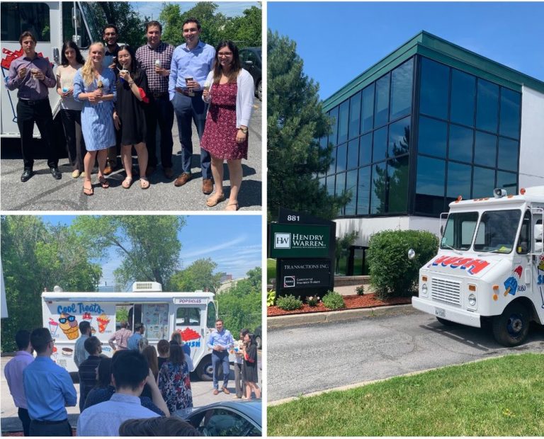 An ice cream truck parked at the Hendry Warren office