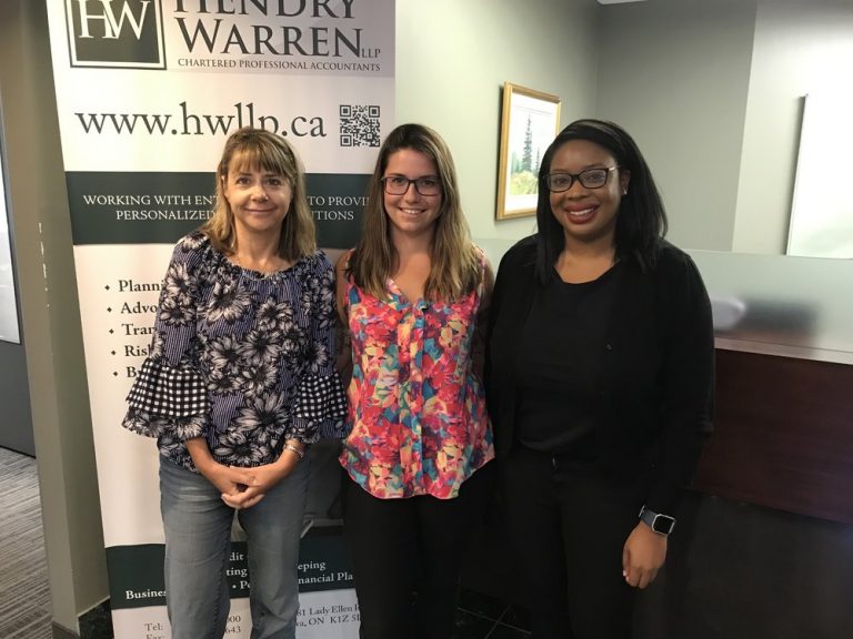 Three employees at the front desk